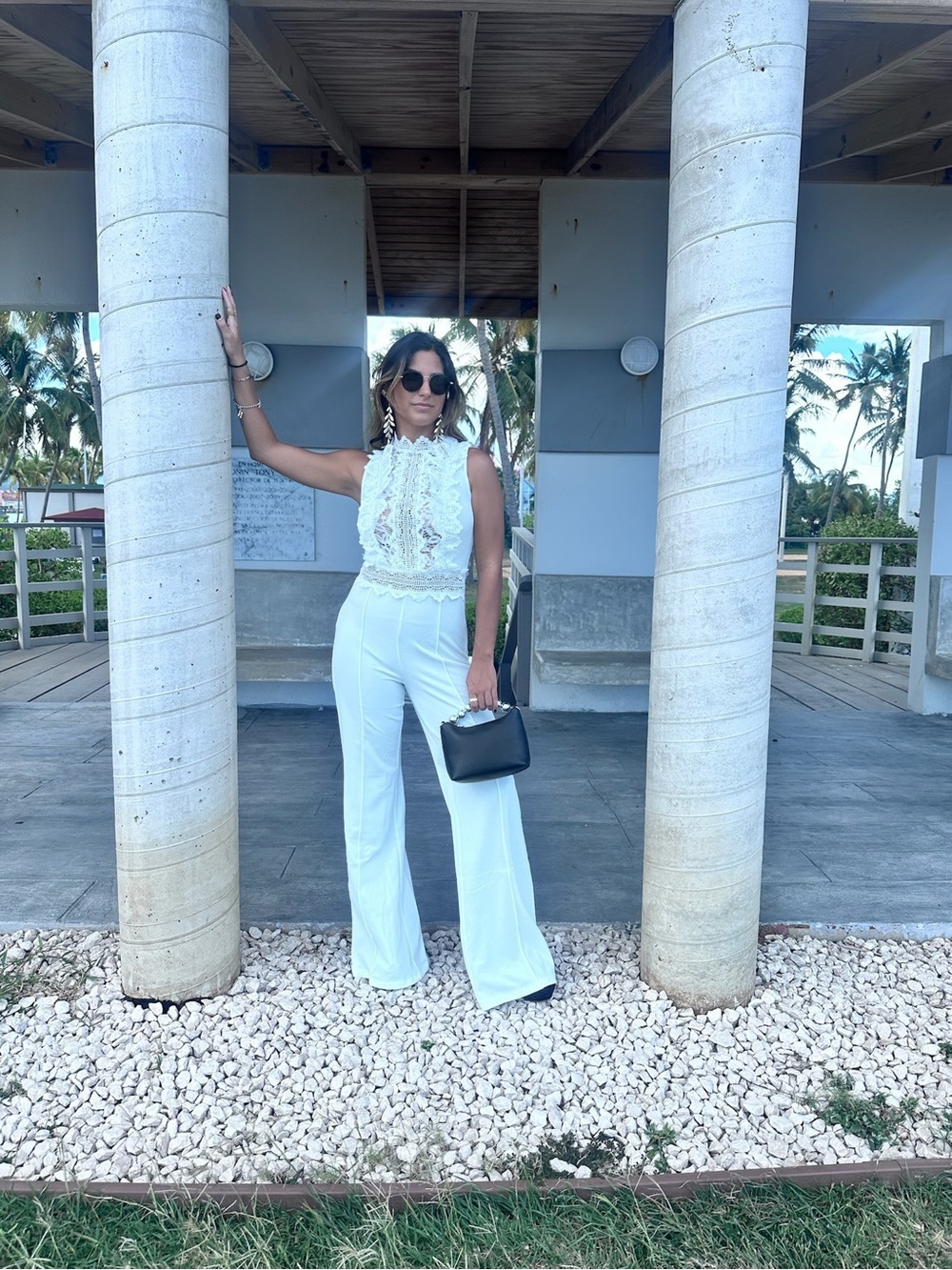 Elegant White Lace-Front Wide-Leg Jumpsuit